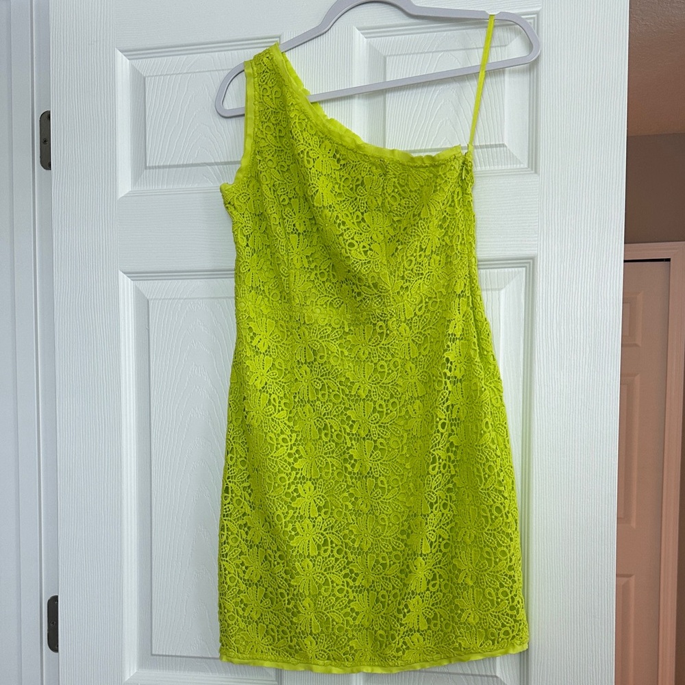 The Limited One-Shoulder Lime Lace Dress